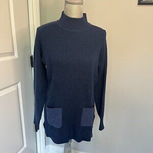 Banana Republic Women's Chunky Sweater w Suede Pockets NWOT Size M Navy Blue